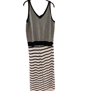 Striped Knit Set Navy Blue + Natural Cream New With Tags Size Large reSORT Wear